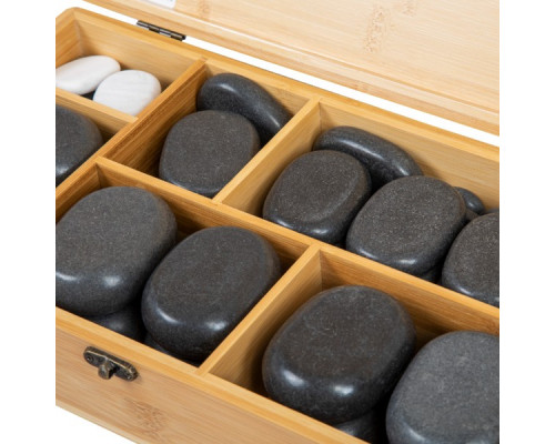 Набор массажных камней из базальта в коробке из бамбука (45шт.) H45TC2